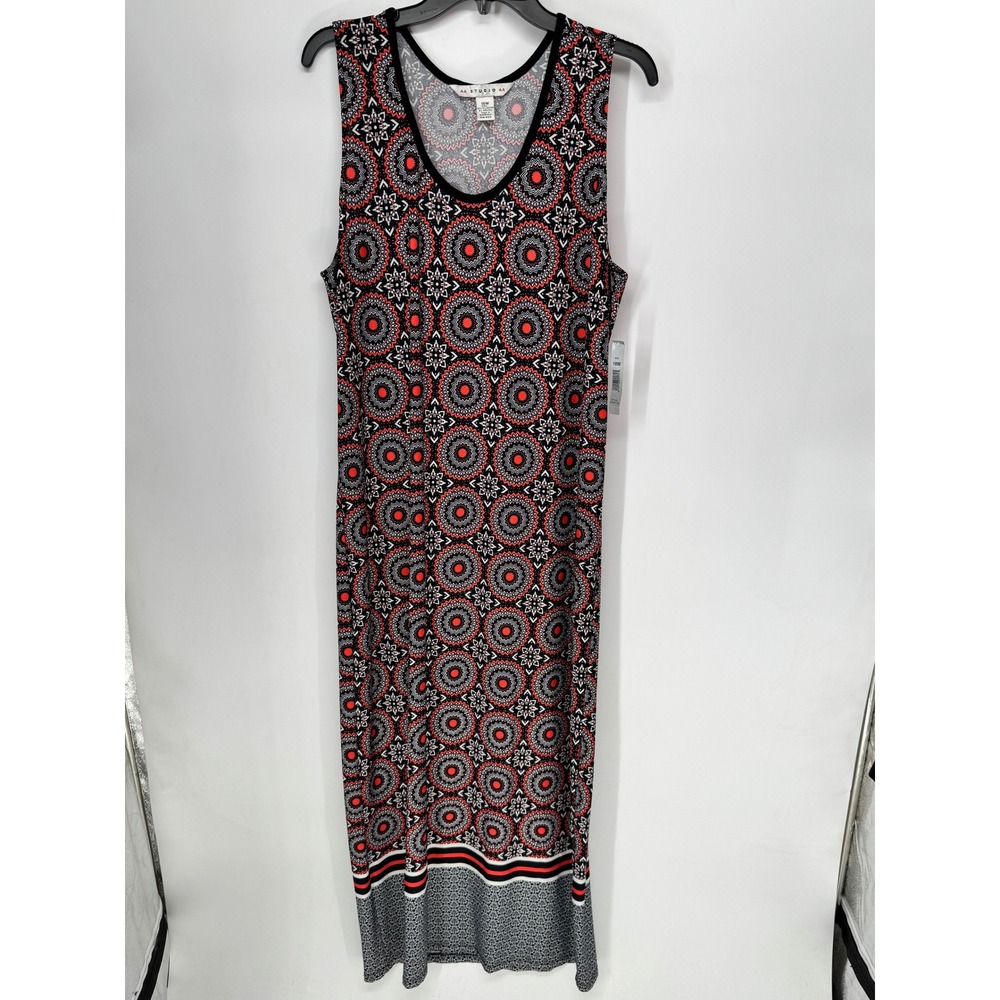 AA Studio AA Maxi Dress Women 18W Red Black New Geometric Medallion Sleeveless